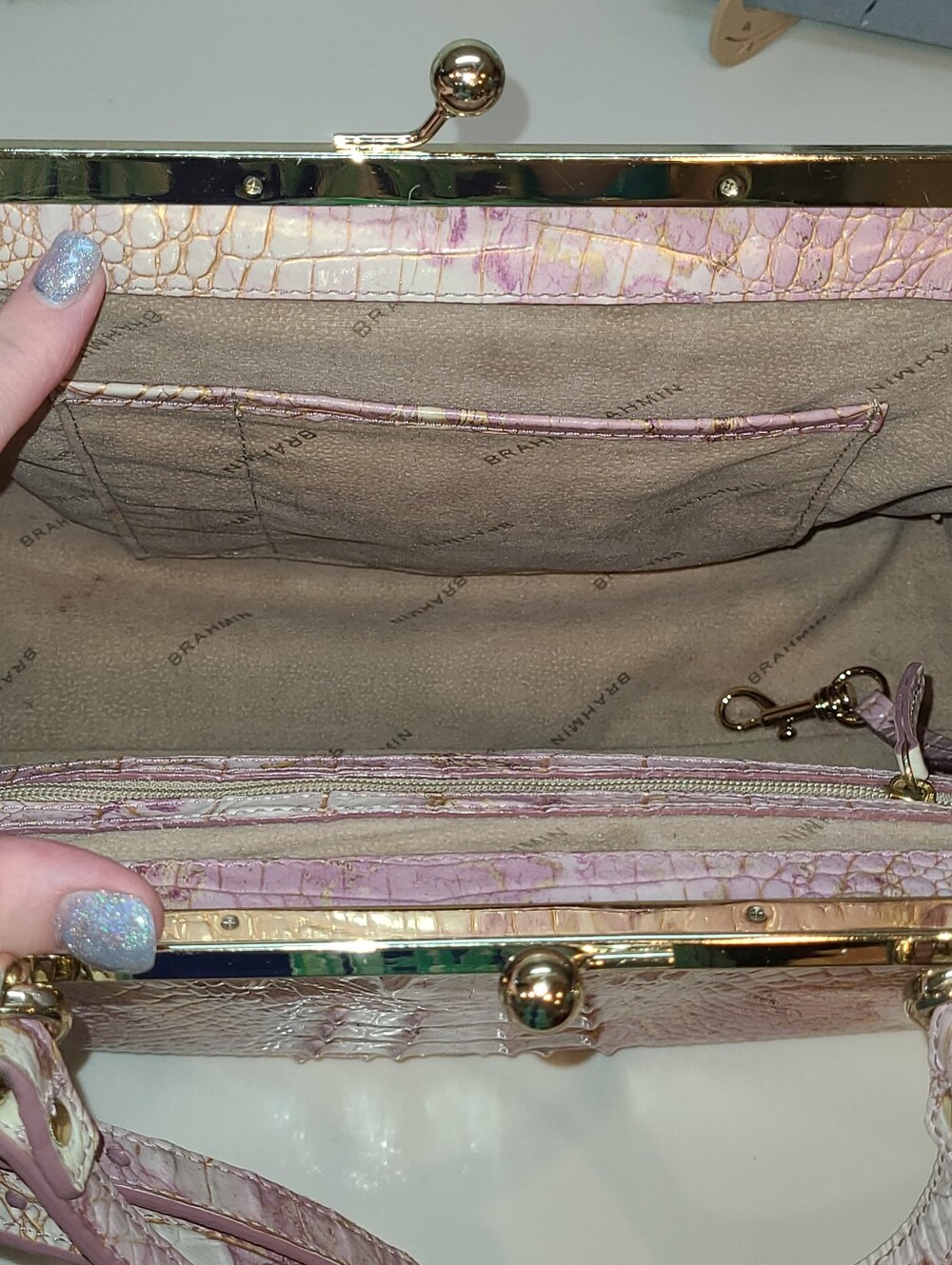 Brahmin Lilac Melbourne Juliette Kisslock Satchel Shoulder Bag RARE Pristine - Picture 15 of 16